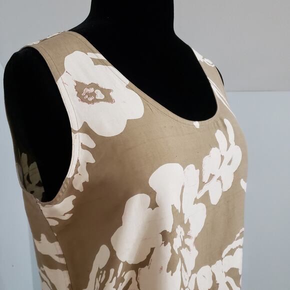 Vintage debra deRoo Silk Taupe and Cream Scoopneck Macro Floral Tank Top Blouse - Picture 6 of 8